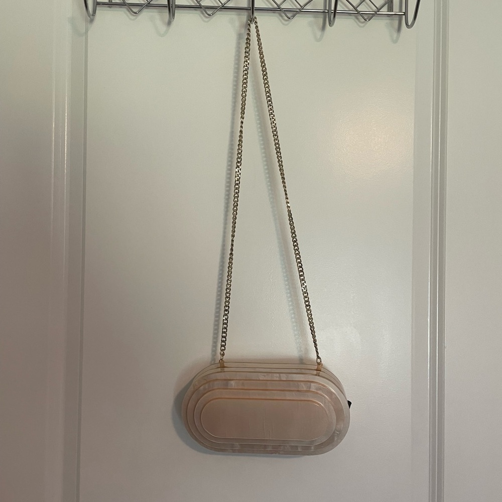 Zara Cream Clutch with Gold Chain